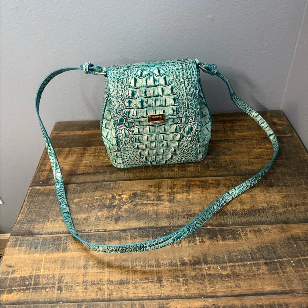 Brahmin Teal Croc-Embossed Crossbody Bag - Picture 3 of 6